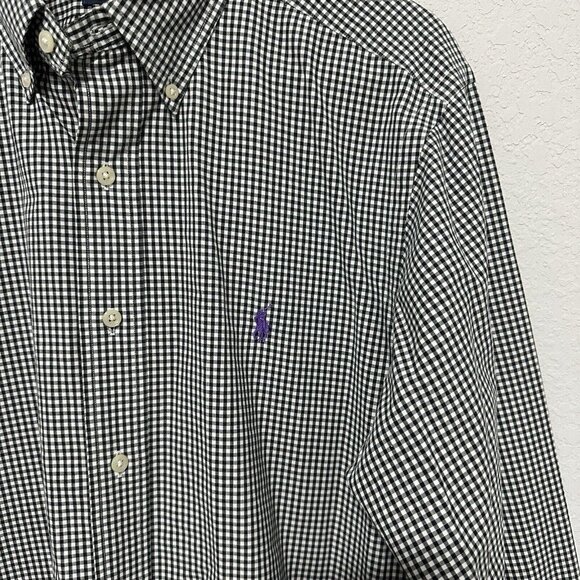 Ralph‎ Lauren Button Down Shirt Mens Size Large Classic Fit Check White Black - Picture 3 of 6
